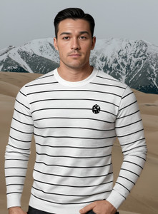 KLOVE Self Design V Neck Formal Men White Sweater