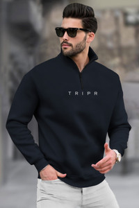 TRIPR Printed High Neck Casual Men Blue Sweater