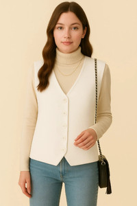 Lugo Solid V Neck Casual Women White Sweater