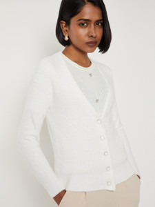 MAX Self Design Round Neck Casual Women White Sweater