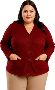 urban rock Self Design V Neck Casual Women Maroon Sweater