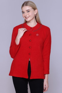 FASHSTORE Solid Mandarin Neck Casual Women Red Sweater