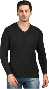 NICO WESLEY Self Design V Neck Casual Men Black Sweater