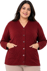 LE ARC Solid V Neck Casual Women Maroon Sweater