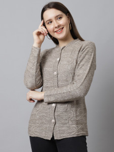 Vanya Self Design Round Neck Casual Women Beige Sweater