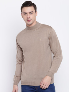 PIERRE CARLO Solid Turtle Neck Casual Men Beige Sweater