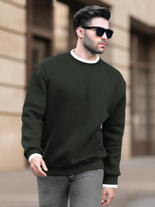 TRIPR Solid Round Neck Casual Men Dark Green, White Sweater