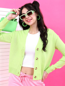 Tokyo Talkies Solid Casual Women Green Sweater