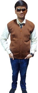 Jubination Self Design V Neck Casual Men Brown Sweater