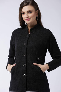 Pivl Self Design High Neck Casual Women Black Sweater
