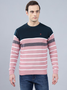 CANTABIL Striped Round Neck Casual Men Pink Sweater