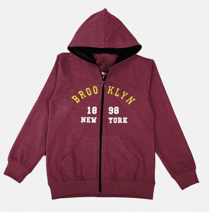 MIST N FOGG Printed Hooded Neck Casual Boys Maroon Sweater