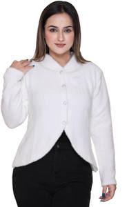 FASHSTORE Self Design V Neck Casual Women White Sweater