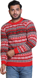 Grand Line Printed Round Neck Casual Men Red Sweater