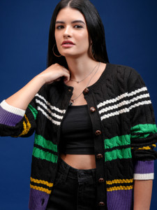 Tokyo Talkies Striped Round Neck Casual Women Multicolor Sweater