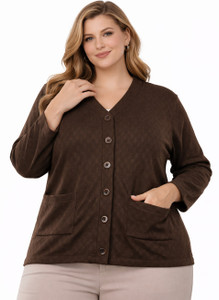 urban rock Self Design V Neck Casual Women Brown Sweater