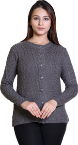 Ogarti Self Design Round Neck Casual Women Grey Sweater