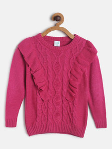 MINI KLUB Solid Round Neck Casual Girls Pink Sweater
