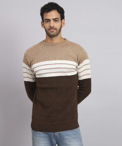 HELL BOUND Woven Round Neck Casual Men Multicolor Sweater