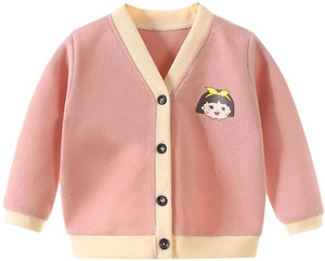 MOMISY Applique V Neck Casual Boys & Girls Pink Sweater