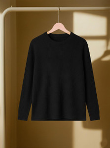 Try This Solid Men Round Neck Black T-Shirt