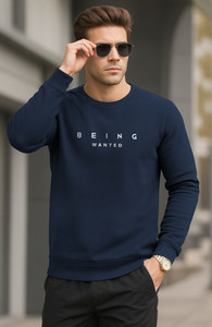 BEING WANTED Full Sleeve Self Design Men Sweatshirt