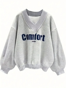 Chaos World Women's V-Neck Hoodie - Loose Fit Lightweight Sweatshirt, Long Sleeve Henley Style - View #3