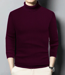 FREAKS Striped High Neck Casual Men Maroon Sweater