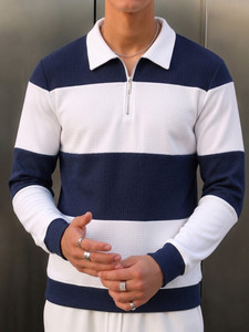 Try Colorblock Men Zip Neck Blue T-Shirt - Image 3