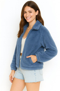 THE DRY STATE Self Design Collared Neck Casual Women Blue Sweater