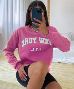 Christy World Solid Round Neck Casual Women Pink Sweater