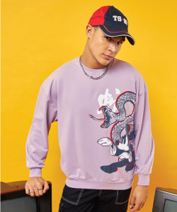 METRONAUT Printed Round Neck Casual Men Purple Sweater