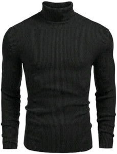 VIAARA Striped Men Turtle Neck Black T-Shirt