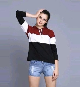 Convenient Full Sleeve Striped Women Sweatshirt