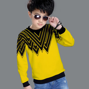 SUPERSQUAD Boys Typography, Printed, Self Design, Chevron/Zig Zag, Colorblock, Abstract Pure Cotton Slim T Shirt