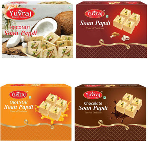 Yuvraj Food Product Soan papadi Combo (Coconut ,Chocolate , Orange & Elaichi ) ( 400 Gm x 4 ) box Box