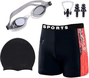 Lebami Men Swimming Costume | Shorts | Trunk, 1 Goggles, 1 Cap, 1 Nose Clip & 2 Earplug Printed Men Swimsuit