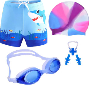 JMT Wear Boys 1 Swimming Short, 1 Anti Fog Goggle, 1 Silicone Cap, 1 NoseClip & 2 EarPlug Printed Boys & Girls Swimsuit