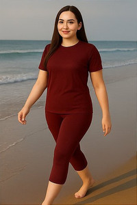 Apraa & Parma Women's Solid Swim Dress Set (T-shirt & Capri Bottoms) Solid Women Swimsuit