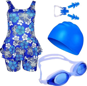 Lebami Swimming Costume for Girls 1 Swimsuit, 1 Goggle, 1 Cap, 1 Nose Clip, 2 Ear Plugs Printed Girls Swimsuit