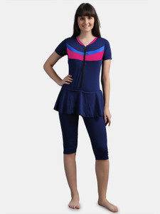 N-gal N-Gal Lycra Front Zip Knee Length Padded One Piece Swimsuits Solid Women Swimsuit