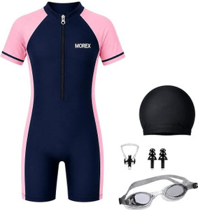 MOVEX Morex Kids Swimming Costume Combo Set with Cap, Goggles, Ear Plugs & Nose Clip Solid Boys & Girls Swimsuit