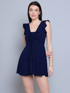 N-gal Frock Style with Inner Short Swimwear Swimming Costume Swimsuit for Women Solid Women Swimsuit