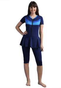 N-gal Front Zip Knee Length Padded One Piece Swimsuits Solid Women Swimsuit