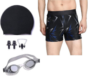 JMT Wear Swimming Kit For Men With Swimming Costume Men Boys Cap Goggles Ear Nose Clip Printed Men Swimsuit