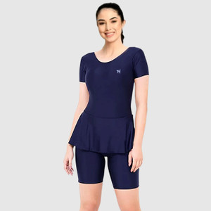 trender One-Piece Non Paded Freely Women's Swimming Costume In Frock Style, Blue Color Solid Women Swimsuit