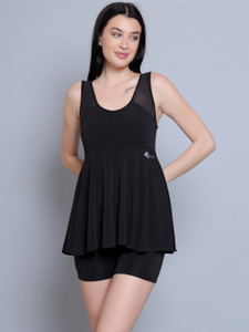 N-gal Frock Style with Inner Short Padded One Piece Swimming Costume Solid Women Swimsuit