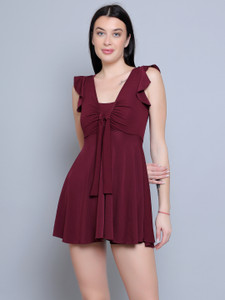 N-gal Frock Style with Inner Short Swimwear Swimming Costume Swimsuit for Women Solid Women Swimsuit