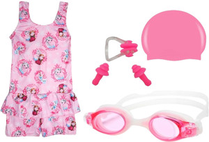JMT Wear Swimming Costume For Girls With Ear Nose Clip Goggles Cap Combo Printed Girls Swimsuit