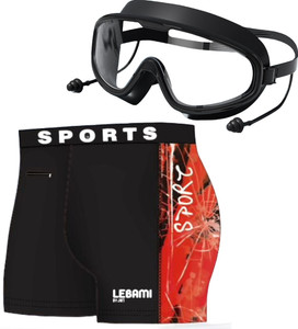 Lebami Men Swimming Costume | Shorts | Trunk, 1 Goggles, 1 Cap, 1 Nose Clip & 2 Earplug Printed Men Swimsuit